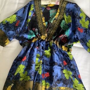 Johnny Was 100% silk tunic top 2x VIVID COLORS